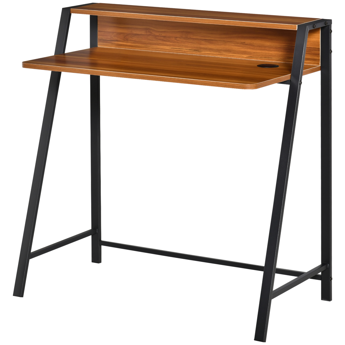 HOMCOM Computer Table with Two-Tier Worktop and Steel Frame – Home Study Desk, 84cm, Walnut Colour