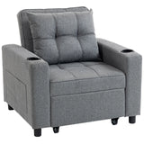 HOMCOM 3-in-1 Single Sofa Bed with Three-Level Back, Cup Holders and Pillow – Convertible Sleeper Chair Bed, Dark Grey