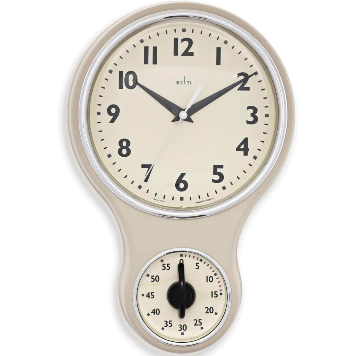 Acctim Kitchen Time 20cm Timer Quartz Retro Style Domed Glass Lens Cream Wall Clock