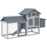 PawHut Small Chicken Coop with Nesting Box, Outdoor Run and Ramp – Fir Wood Hen House, Grey