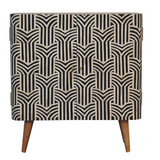 Artisan Furniture Solid Wood Edessa Bone Inlay Cabinet with 2 Shelves and Nordic Legs – Boho Style, Black & White