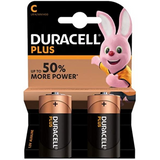 Duracell Plus C Size Alkaline Batteries, Pack of 2 – Long Shelf Life for Clocks and Remote Controls