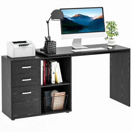 HOMCOM black L-shaped desk with file cabinet