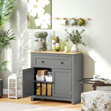 Kitchen Sideboard Storage Cabinet with Drawer & Adjustable Shelves – Freestanding Cupboard, Grey and Oak