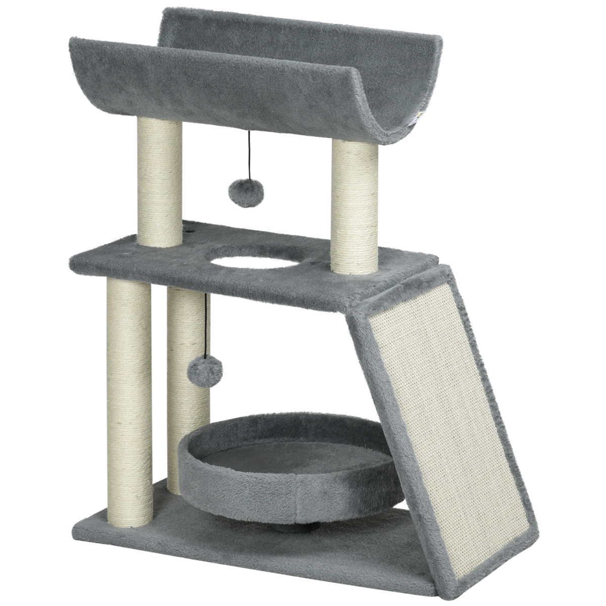 Cat Tree Tower for Indoor Cats with Scratching Posts, Padded Bed and Toy Ball – Light Grey