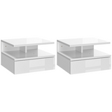 HOMCOM Set of 2 Floating Wall Mounted Nightstands with Drawer and Shelf – Bedside Cabinets, High Gloss White