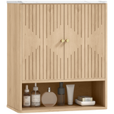 HOMCOM Bathroom Wall Cabinet with Adjustable Shelf and Open Shelf – Wall-Mounted Storage, Oak