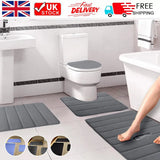 Memory Foam Bath Mat Pedestal Set, 3-Piece Non-Slip Contour Bathroom Rugs – Soft & Absorbent, Black