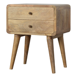 Artisan Furniture Curved Bedside Table with 2 Drawers – Solid Mango Wood, Oak-Effect Finish, Brown