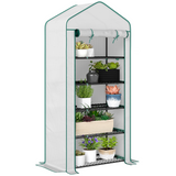 Outsunny 5-Tier Widened Mini Greenhouse with Roll-Up Zipped Door & UV-Resistant Cover – Plant Storage, White