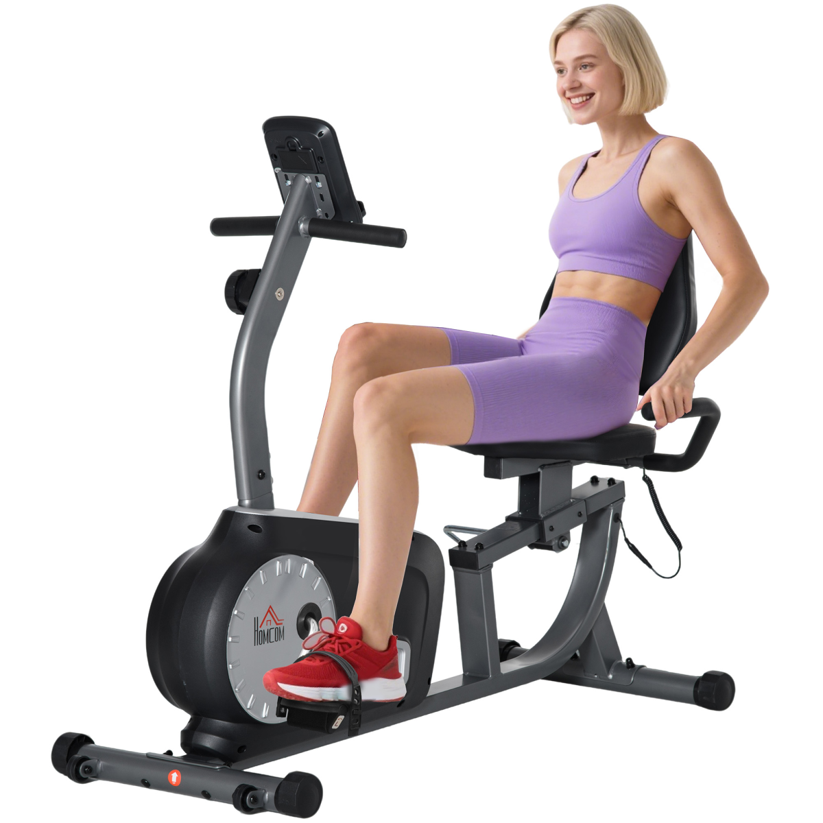HOMCOM Semi-Recumbent Exercise Bike with LCD Display & Quiet 8-Level Magnetic Resistance – Adjustable Seat, Grey