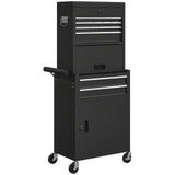 HOMCOM Three-Part Steel Locking Tool Chest with Wheels, 6 Drawers and Side Pegboard – Garage Storage, Black