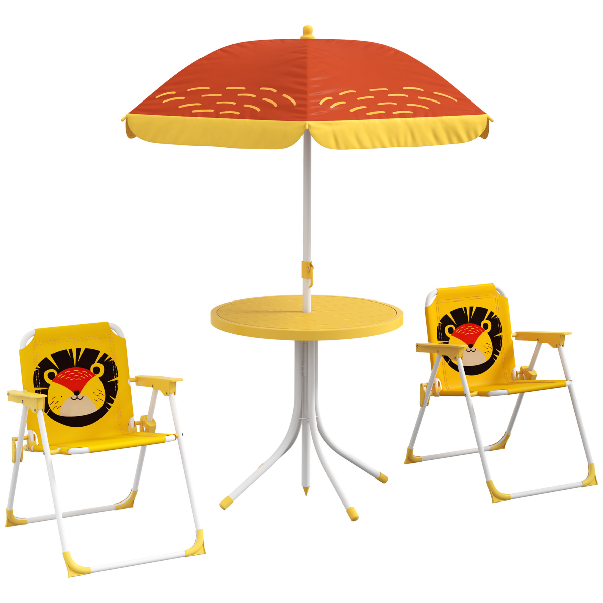 Outsunny Kids Bistro Table and Chair Set with Lion Theme, Adjustable Parasol – Outdoor Play Set
