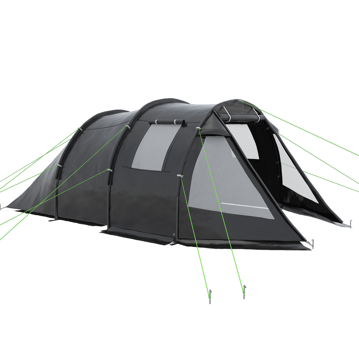 Outsunny 3-4 Person Tunnel Tent with Two Rooms, Windows & Carry Bag – Water-Resistant Family Camping Tent, Black