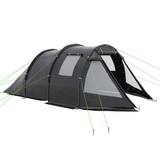 Outsunny 3-4 Person Tunnel Tent with Two Rooms, Windows & Carry Bag – Water-Resistant Family Camping Tent, Black