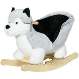 HOMCOM Husky-Shaped Baby Rocking Horse with Seatbelt and Sounds – Plush Rocker for Ages 18-36 Months