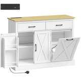 HOMCOM Tilt Out Bin Cabinet with Charging Station, 2 Drawers & Door Racks – Kitchen Island with 57L Hidden Storage, White