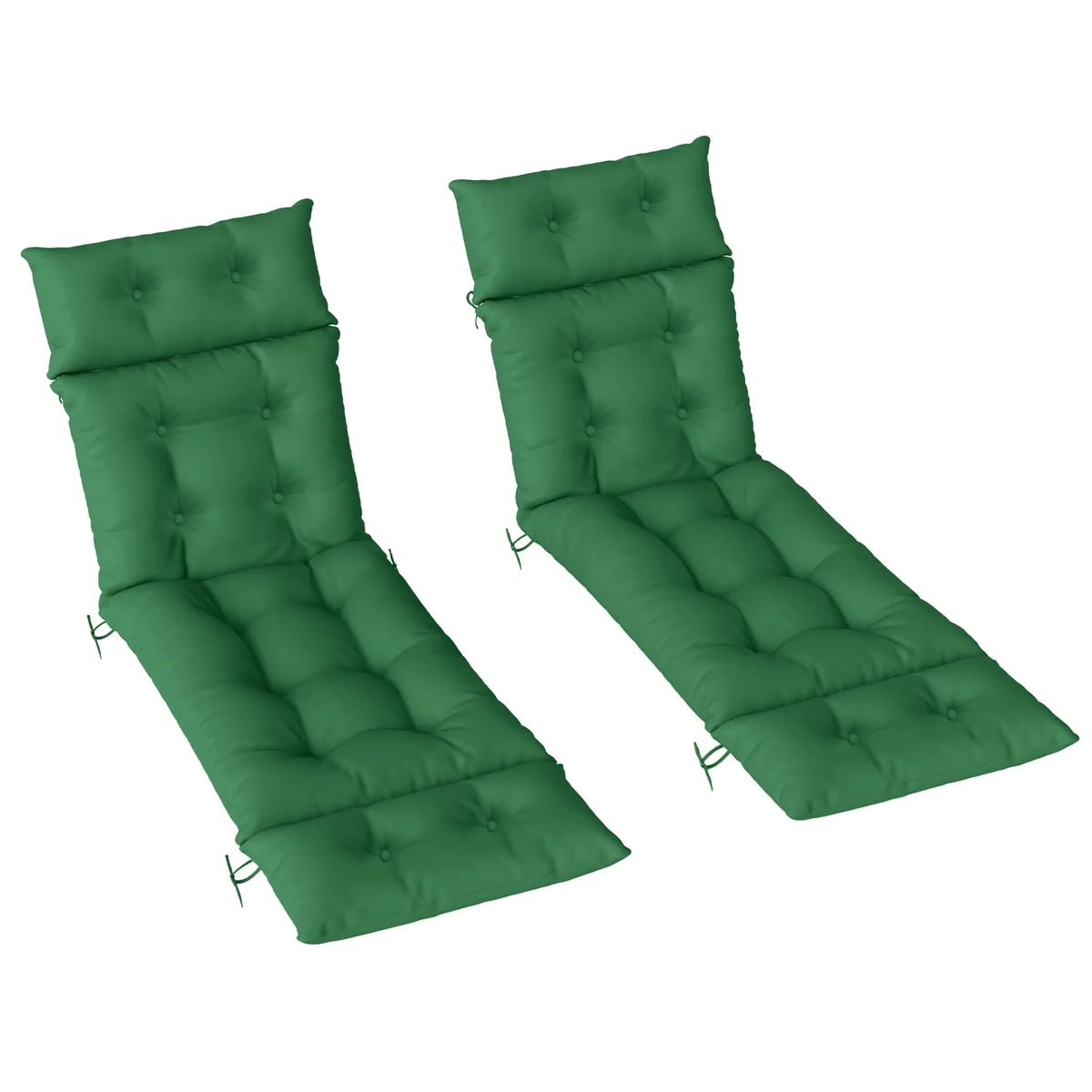 Outsunny Sun Lounger Cushions, Set of 2 – 190 x 56cm Padded Outdoor Recliner Pads with Ties, Green