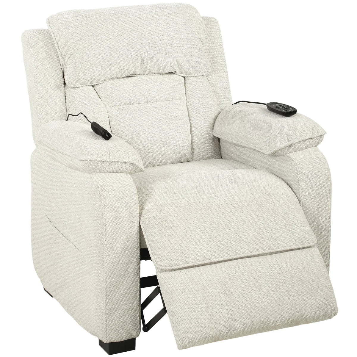 HOMCOM Power Recliner Armchair with Massage, Heat & Spring Seat – Electric Reclining Chair, Cream White