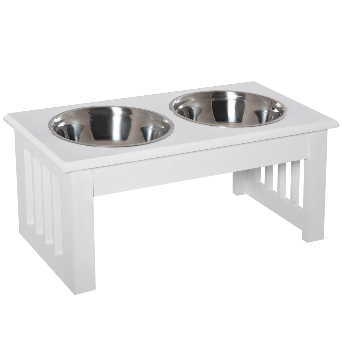 Raised Double Pet Feeder with 2 Stainless Steel Bowls & Non-Slip Stand – Elevated Dog Feeding Station, White