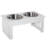 Raised Double Pet Feeder with 2 Stainless Steel Bowls & Non-Slip Stand – Elevated Dog Feeding Station, White