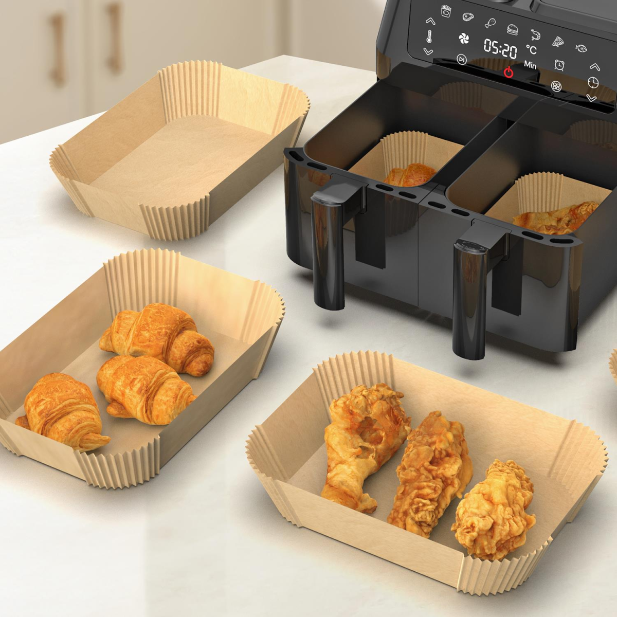 Vinsani 100-Piece Silicone-Coated Air Fryer Paper Liners – Non-Stick Greaseproof Disposable Liners, 21.8 x 14cm