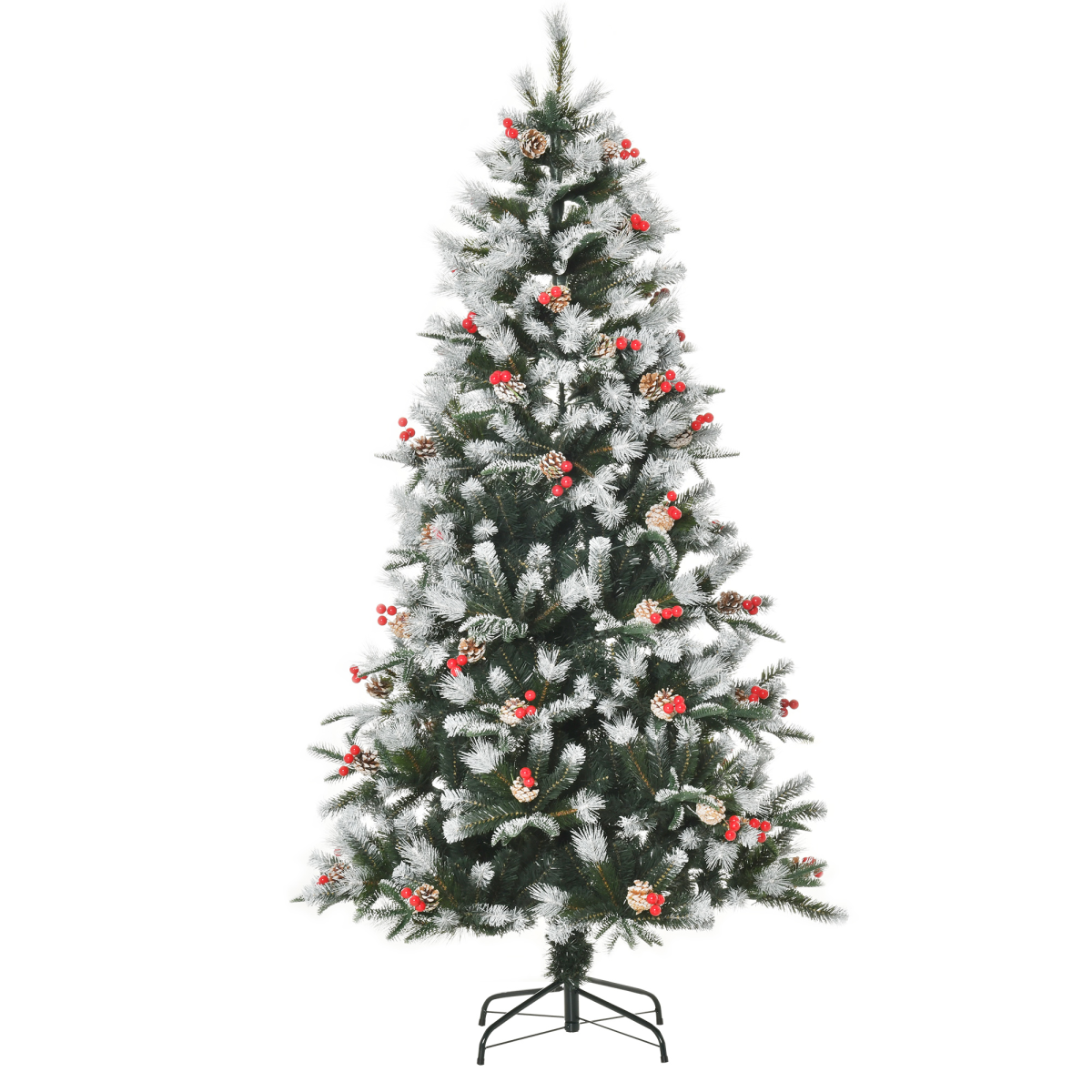 6ft snow-dipped Christmas tree with berries and pinecones
