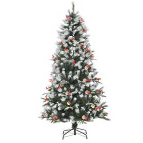 6ft snow-dipped Christmas tree with berries and pinecones
