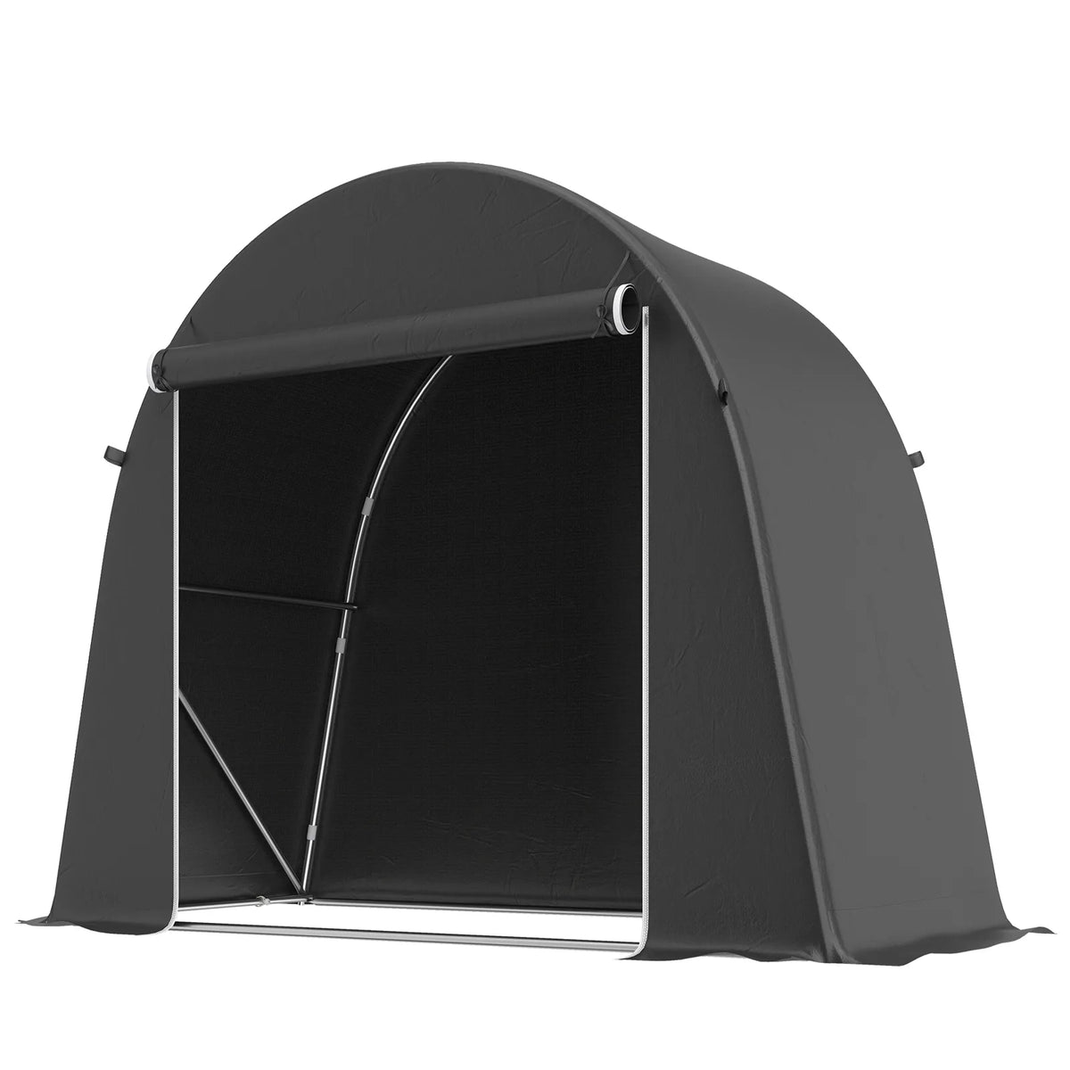 Outsunny 8 x 4ft Garden Storage Tent – Waterproof Bike Shed with Roll-Up Zip Door and Galvanised Frame, Dark Grey