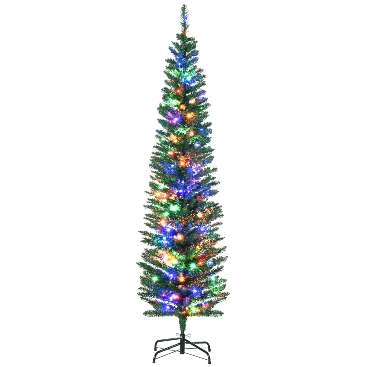 HOMCOM 6ft pre-lit pencil Christmas tree colourful lights