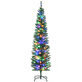 HOMCOM 6ft pre-lit pencil Christmas tree colourful lights