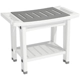 HOMCOM 2-Tier Shower Bench with Shelf, Shower Head Holder & EVA Seat Pad – Bathroom Stool, White and Grey