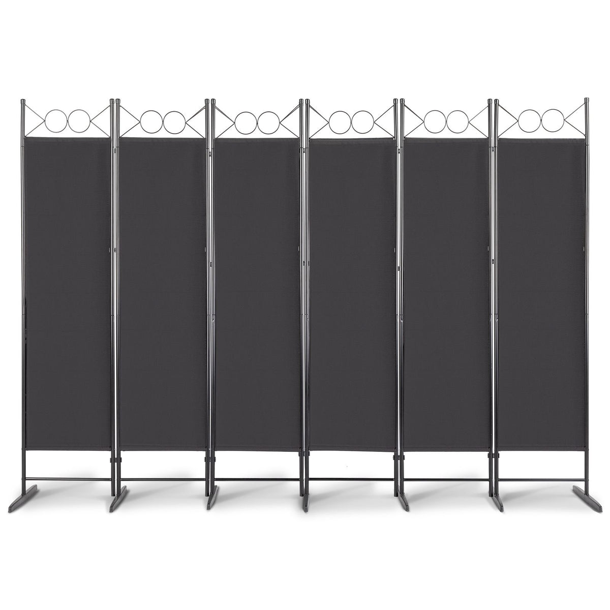 6-Panel Folding Room Divider Screen, 175cm Tall – Black Steel Frame with Polyester Fabric Panels