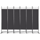 6-Panel Folding Room Divider Screen, 175cm Tall – Black Steel Frame with Polyester Fabric Panels