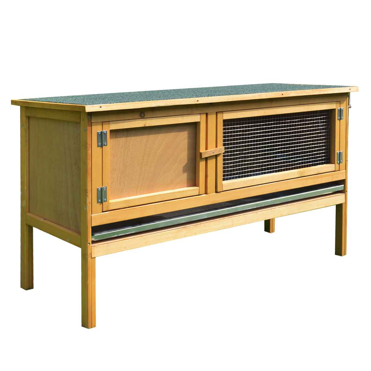 PawHut Wooden Rabbit Hutch with Hinged Top and Slide-Out Tray – Outdoor Small Animal House, Yellow and Green