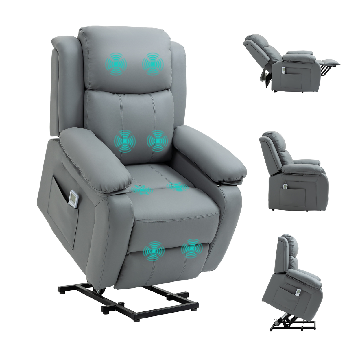 Grey electric power lift recliner with massage