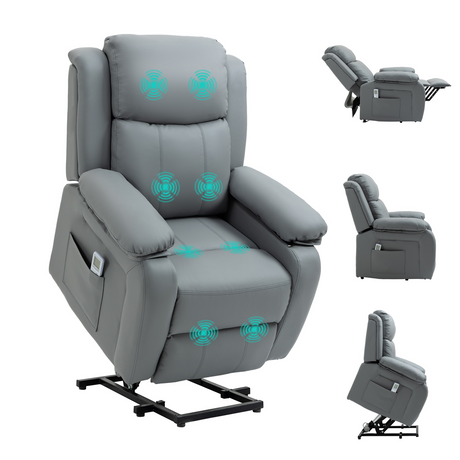 Grey electric power lift recliner with massage