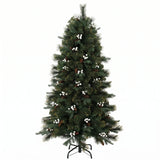 HOMCOM 5ft Pre-Decorated Artificial Christmas Tree – Hinged Fir with 490 Branch Tips, Berries and Foldable Metal Stand, Green