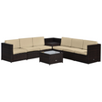 Outsunny Brown 6-Seater Rattan Sofa Set - front view