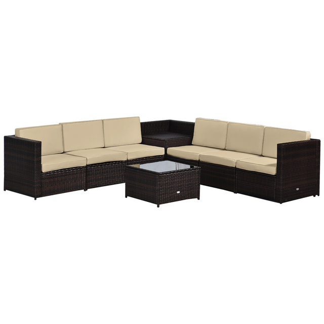 Outsunny Brown 6-Seater Rattan Sofa Set - front view