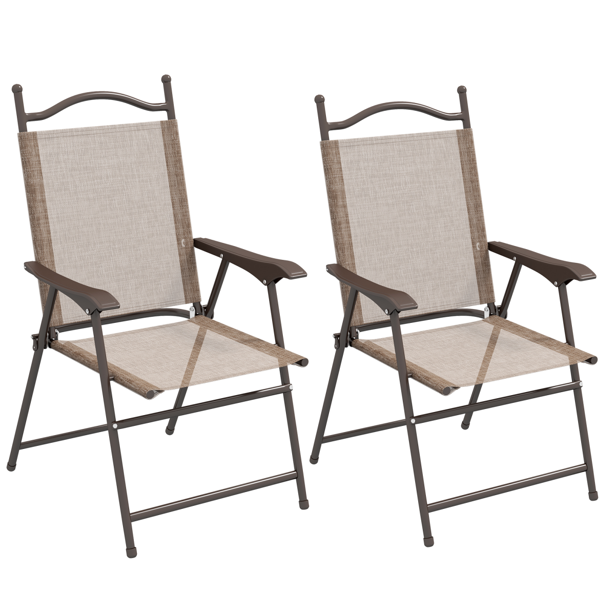 Outsunny Set of 2 Folding Garden Chairs with Breathable Mesh Seats & Powder-Coated Steel Frames, Mixed Brown