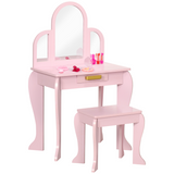 Kids Dressing Table and Stool Set with Mirror and Drawer – Vanity Table for Ages 3-6 Years, Pink