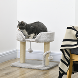 Plush Cat Tree with Sisal Scratching Post, Top Perch & Hanging Toy Balls – Compact Cat Tower, Light Grey