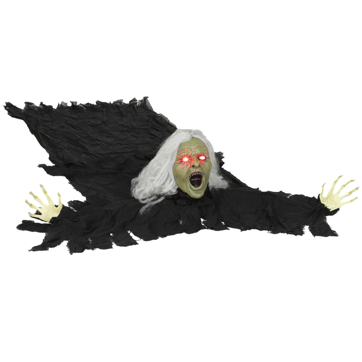 Outsunny 183cm Life Size Zombie Old Lady Halloween Decoration with Sound & Light-Up Eyes – Black