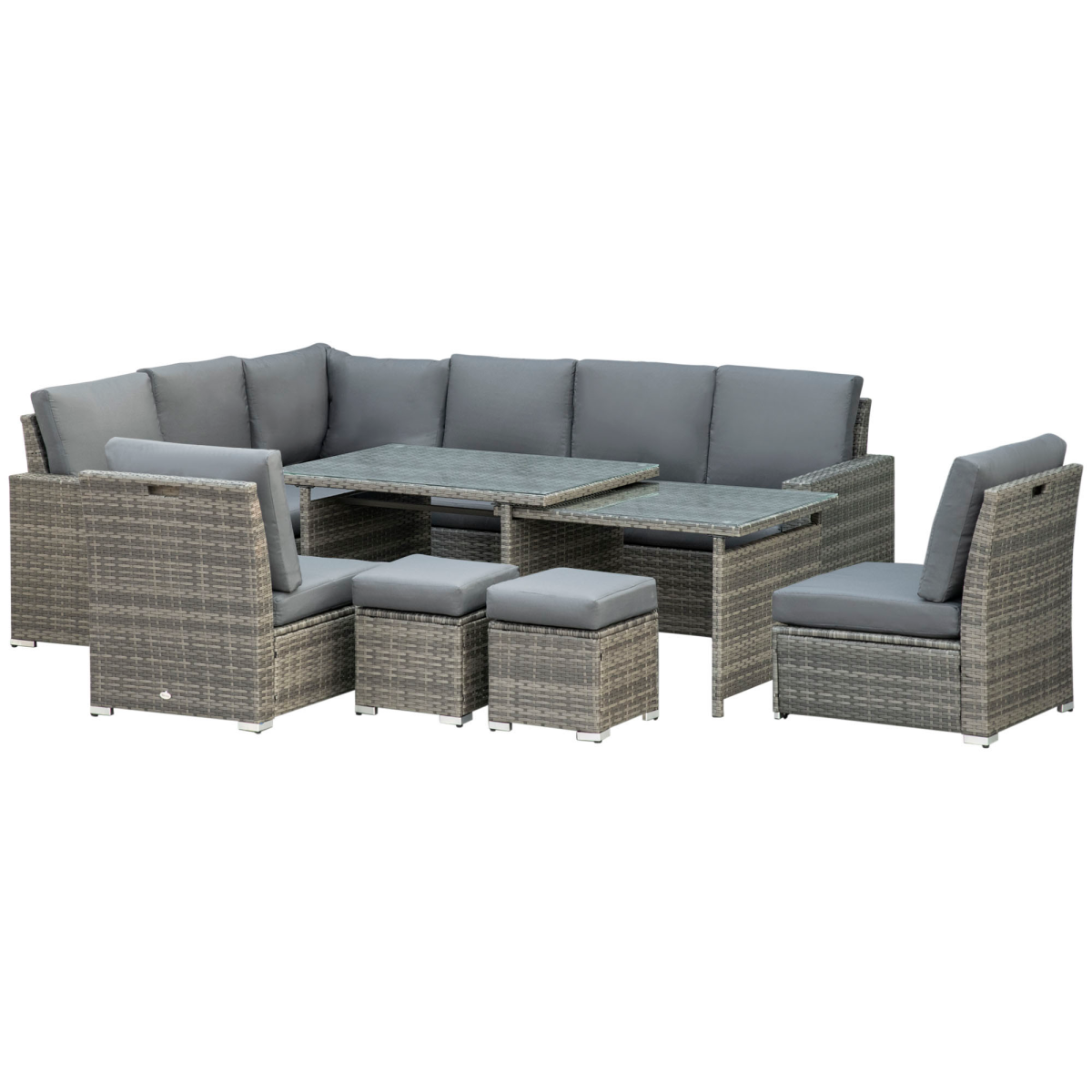 Outsunny 7-Piece Rattan Garden Sofa Set for 10 with Cushions, Footstools & Expandable Glass Table – Outdoor Sectional