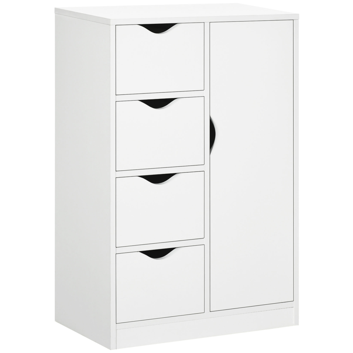 White storage cabinet with four drawers and shelf