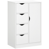White storage cabinet with four drawers and shelf