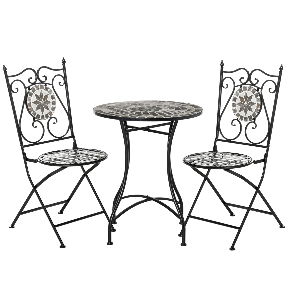 Outsunny 3-Piece Mosaic Tile Bistro Set with Folding Chairs – Compact Garden Patio Table and Chairs