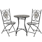 Outsunny 3-Piece Mosaic Tile Bistro Set with Folding Chairs – Compact Garden Patio Table and Chairs