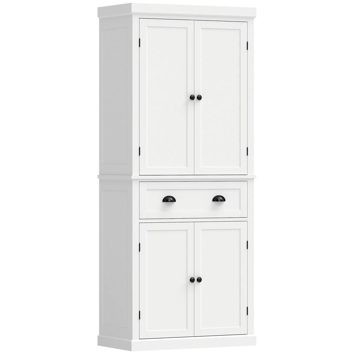 HOMCOM 183 cm Tall Kitchen Cupboard with Drawer, 4 Doors and Adjustable Shelves – Farmhouse White